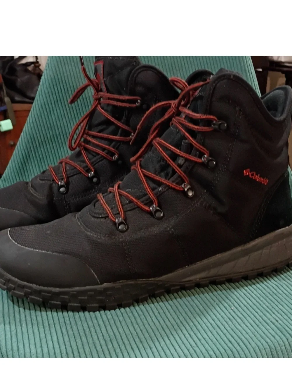 Columbia Mens Waterproof Hiking Boots Black Red Lace Up US 14 Medium BM2806-010